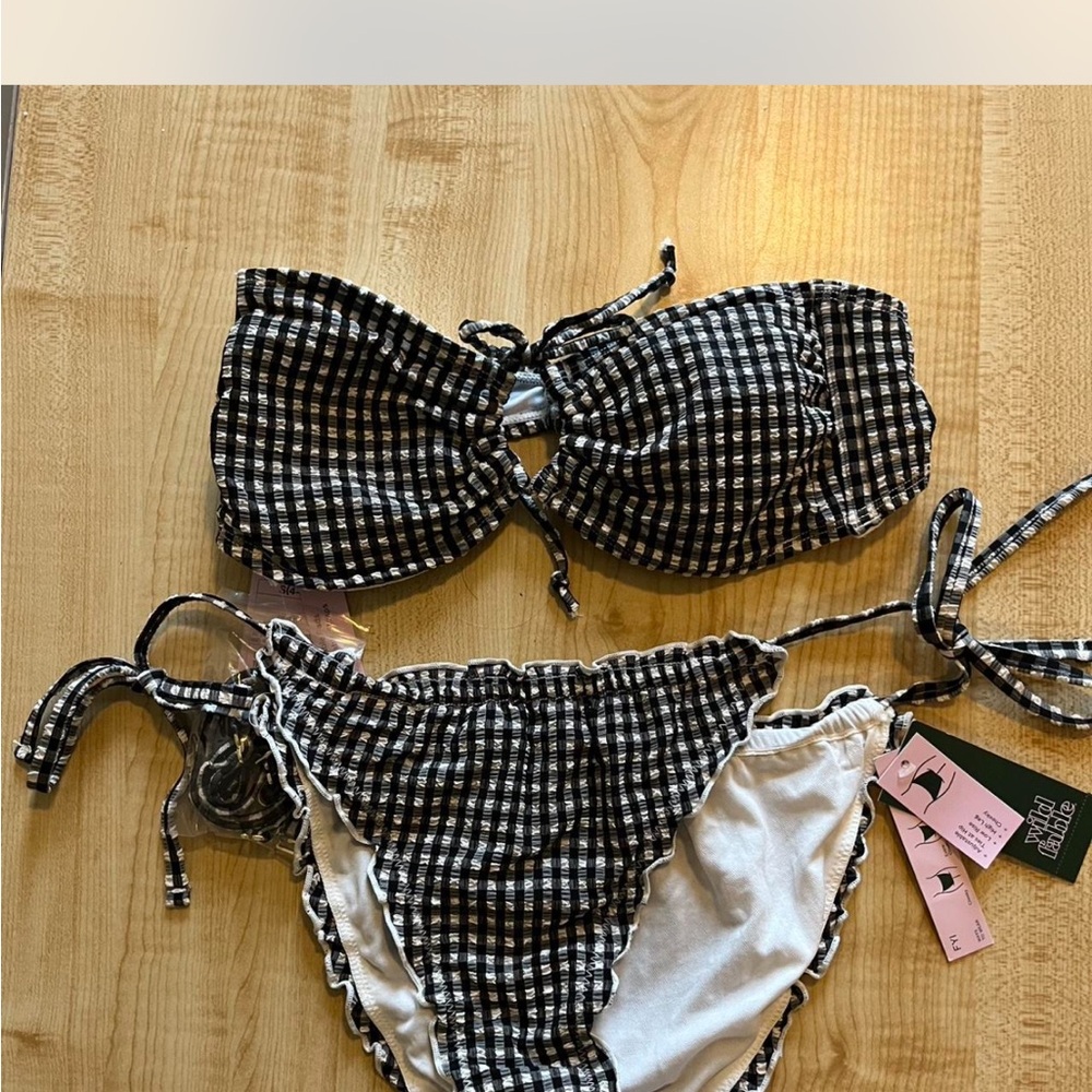 wild fable Black and White Gingham Tie Bikini Set